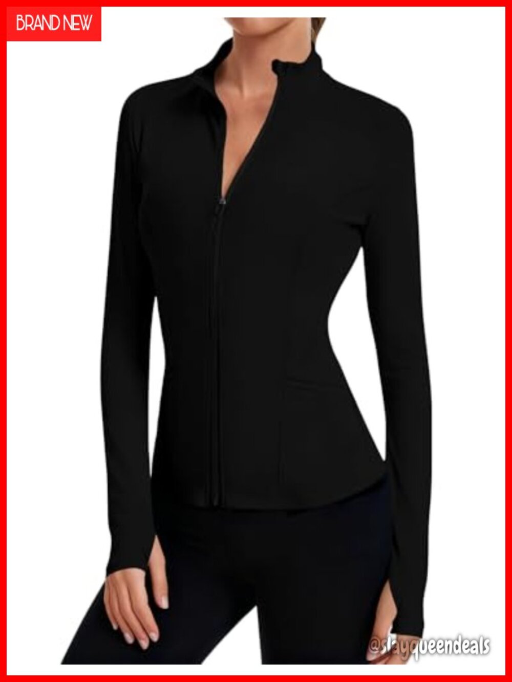 Women's Cropped Athletic Zip Up Jacket with Thumb Holes, Long Sleeve Workout